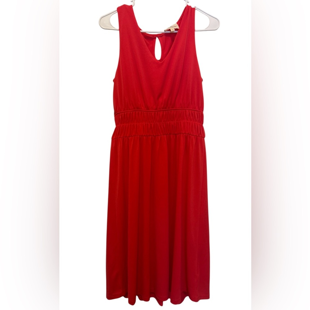 Coral Pleated Midi Dress